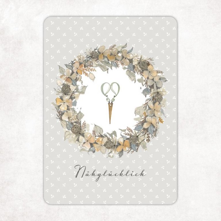 postkarte a6 kranz naehgluecklich acufactum naehzimmer mit herz onlineshop