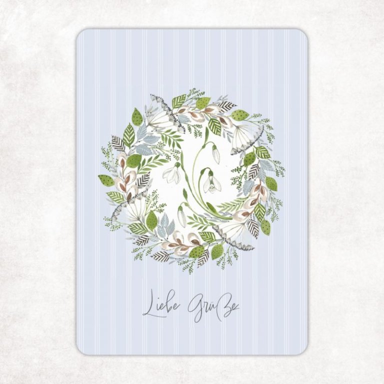 postkarte a6 schneegloeckchen liebe gruesse acufactum naehzimmer mit herz onlineshop