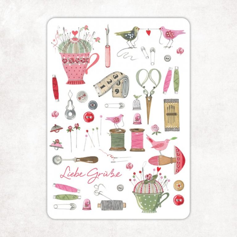 postkarte nadelpoesie liebe gruesse acufactum naehzimmer mit herz onlineshop