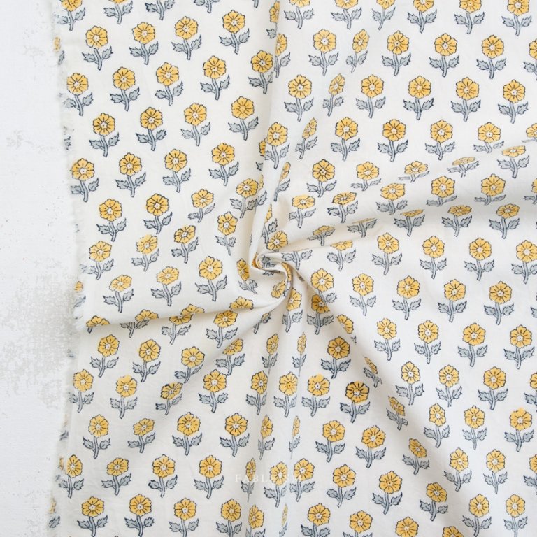 Stoff Baumwolle Indian Block Prints Cotta gelb blume fableism naehzimmer mit Herz Onlineshop