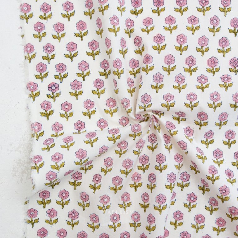 Stoff Baumwolle Indian Block Prints Cotta pink blume fableism naehzimmer mit Herz Onlineshop