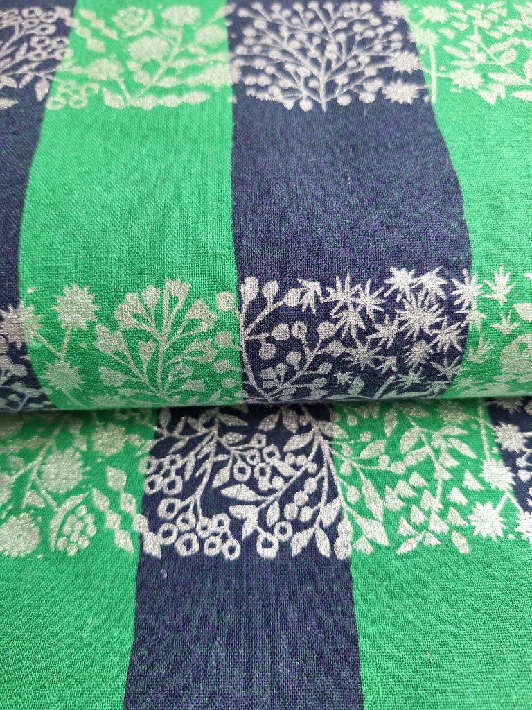 stoff kokka blau gruen gestreift silber planzen naehzimmer mit herz onlineshop