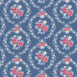 Stoff Baumwolle Tilda Village Life Mable Blue Naehzimmer mit Herz Onlineshop