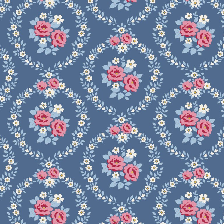 Stoff Baumwolle Tilda Village Life Mable Blue Naehzimmer mit Herz Onlineshop