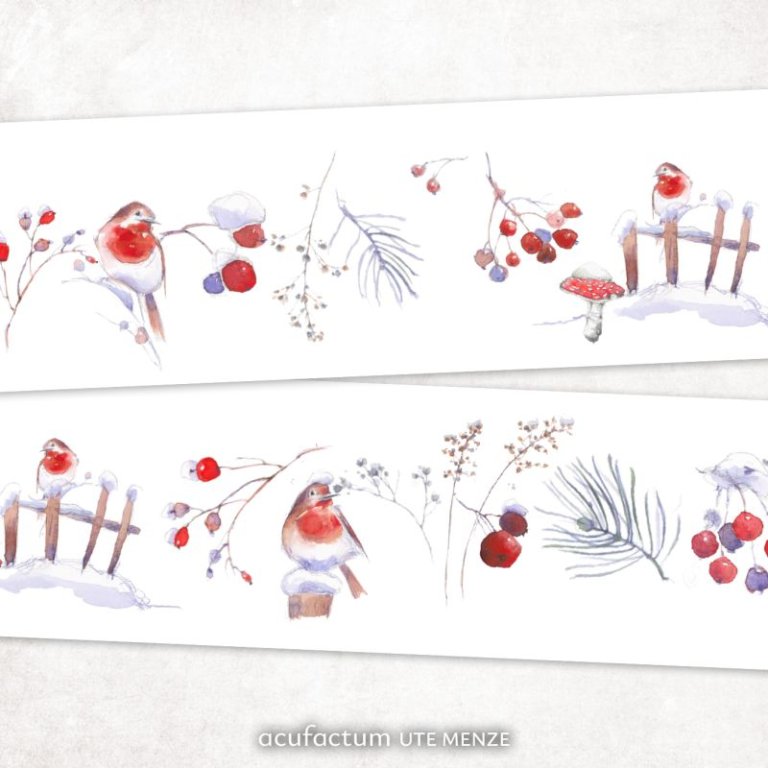 Webband Rotkehlchen im Schnee 40 mm breit acufactum naehzimmer mit herz onlineshop